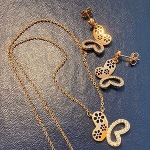 Rose Gold Butterfly Earrings & Necklace Set